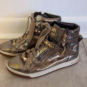 Michael Kors Vintage Gold Leather High Top Sneakers Size 6